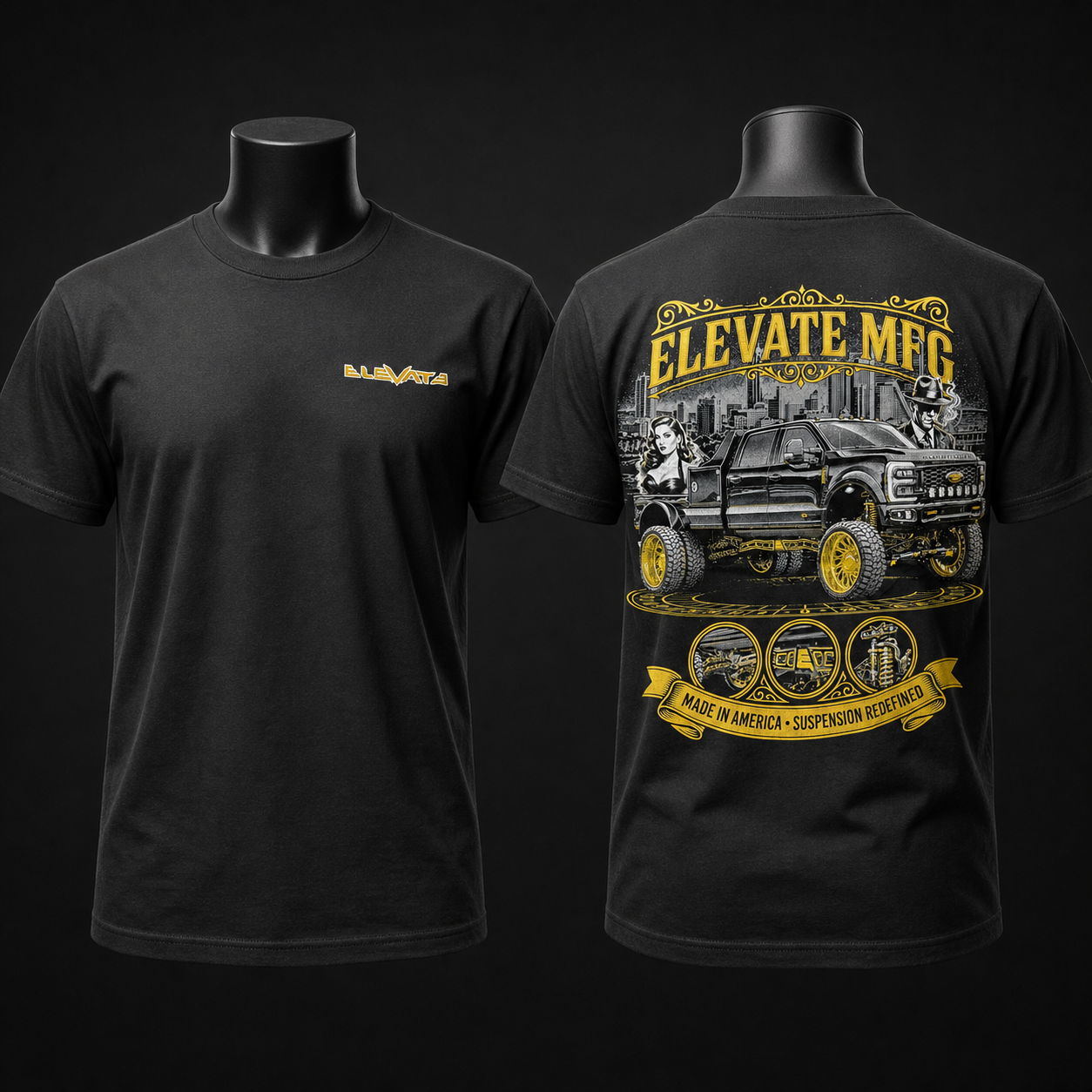 ELEVATE WORKTRUCK TEE on black mannequin