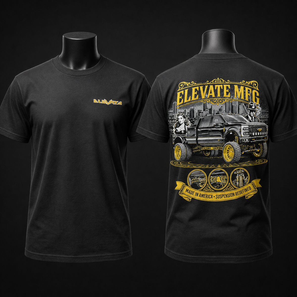 ELEVATE WORKTRUCK TEE on black mannequin