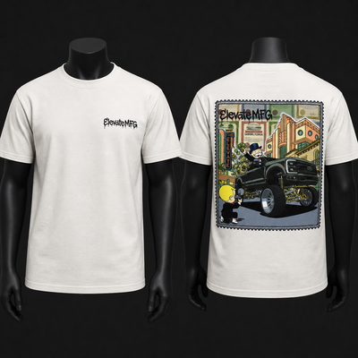 ELEVATE MONOPOLY TEE on black mannequin